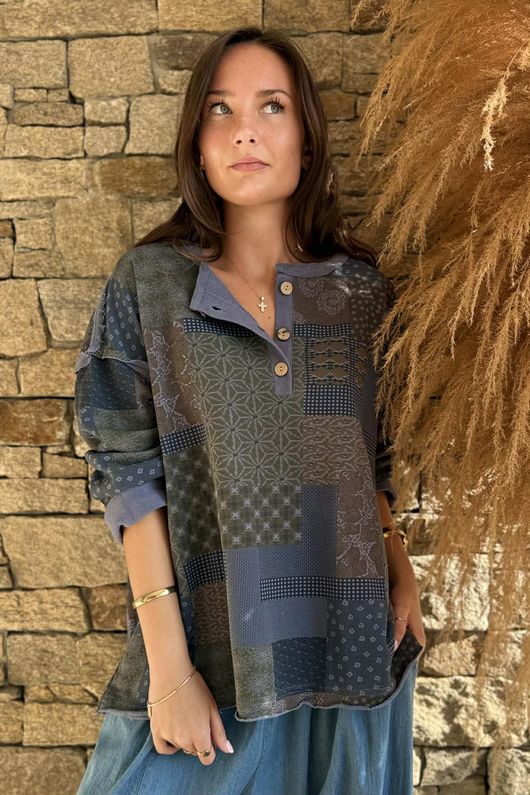 Hippie Shake Patchwork Sweatshirt Denim ~ 